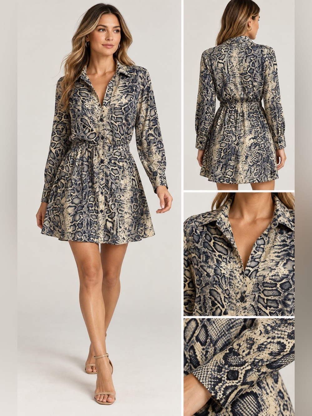 Zara Snake-Print Long Sleeve Shirt Dress Medium
Style No. 0387 / 176 / 330 /M